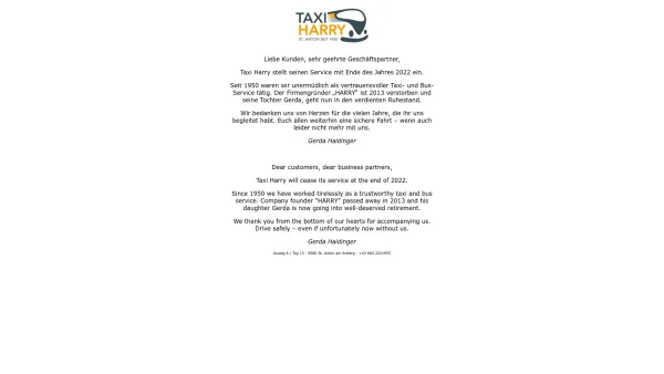 Website Screenshot: TAXI HARRY - Taxi Harry St. Anton am Arlberg - Date: 2023-06-14 10:40:26