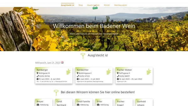 Website Screenshot: Badner Hauervinothek u Badener Hauervinothek - Home - Weinbauverein Baden - Date: 2023-06-22 15:02:13