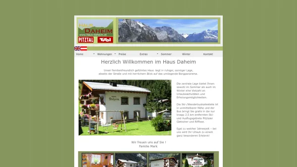 Website Screenshot: Haus Daheim Ferienwohnungen Pitztal - Haus Daheim - Familie Mark - Pitztal - Tirol - Date: 2023-06-22 15:02:13