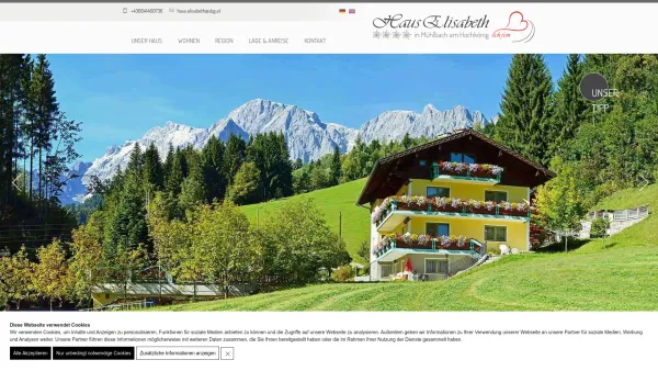 Website Screenshot: Haus Elisabeth Mühlbach - Pension Haus Elisabeth - Urlaub in Mühlbach am Hochkönig - Date: 2023-06-22 15:02:13