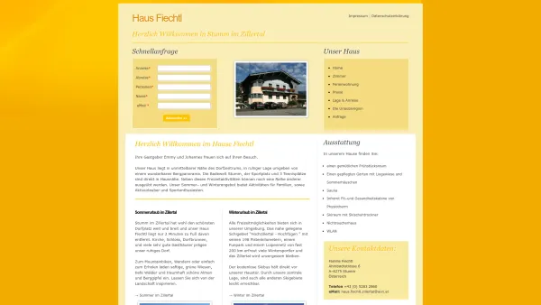Website Screenshot: Haus Fiechtl Stumm Privatvermieter/Ferienwohnung - Willkommen: Haus Fiechtl, Zimmer und Ferienwohnung in Stumm im Zillertal, Tirol Österreich - Date: 2023-06-22 15:02:13