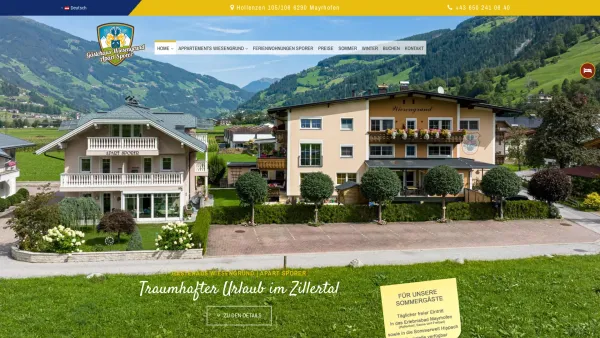 Website Screenshot: Gästehaus Wiesengrund Sporer Michaela - Appartement im Zillertal - Wiesengrund in Mayrhofen - Date: 2023-06-22 15:02:13