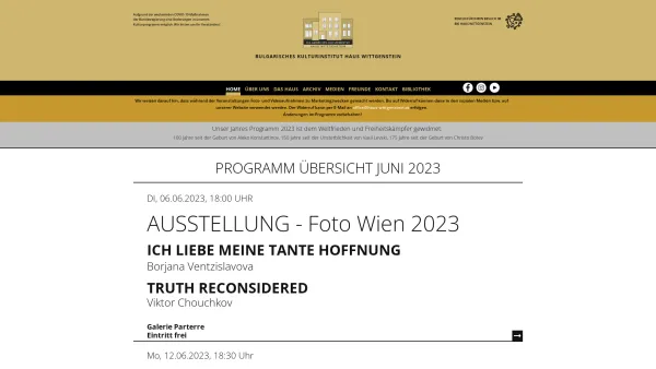 Website Screenshot: Haus Wittgenstein Bulgarisches Kulturinstitut Kulturabteilung der Bulgarischen Botschaft in Wien Österreich - HOME - Date: 2023-06-22 15:13:48