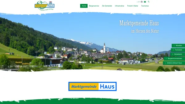 Website Screenshot: Marktgemeinde Haus - Marktgemeinde Haus: Gemeindeamt, Gemeindeinformationen, Bürgerservice, Infrastruktur - Date: 2023-06-22 15:13:48