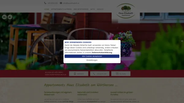 Website Screenshot: Haus Elisabeth - Urlaub mit eigenem Badestrand - Appartements Haus Elisabeth - Ferienwohnungen am Wörthersee - Date: 2023-06-15 16:02:34