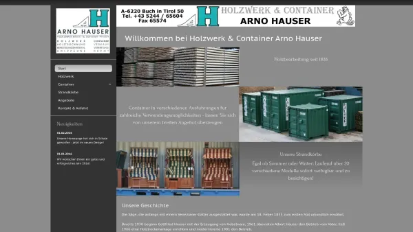 Website Screenshot: Arno Hauser Holzwerk & Container - Start - Holzwerk & Container Arno Hauser - Date: 2023-06-22 15:12:12