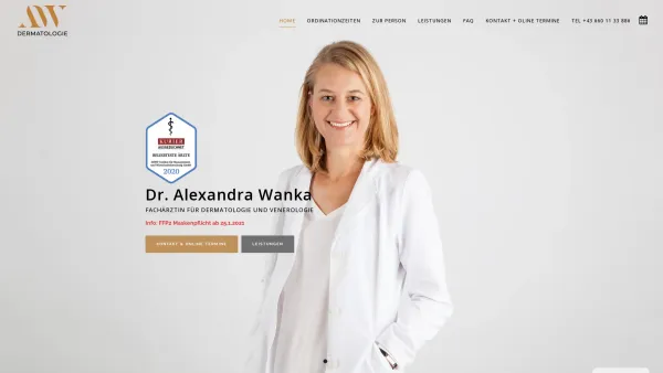 Website Screenshot: Dr. Alexandra Wanka, Hautarzt - Dr. Alexandra Wanka - Fachärztin für Haut- und Geschlechtskrankheiten - Hautarzt 1030 Wien | +43 660 11 33 88 6 - Hautarzt 1030 Wien - Date: 2023-06-15 16:02:34