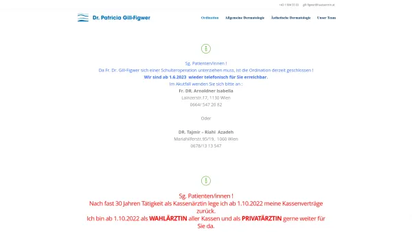 Website Screenshot: HautärztDr. Patricia Gill-Figwer Wien - Ordination | Dr. Patricia Gill-Figwer-Ihre Dermatologin in Wien, Hietzing - Date: 2023-06-22 15:12:12