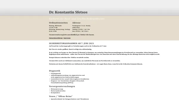 Website Screenshot: Dr. Konstantin Sfetsos - Hautarzt Dr. Konstantin Sfetsos, Facharzt für Haut- und Geschlechtskrankheiten - Steyr - Date: 2023-06-15 16:02:34
