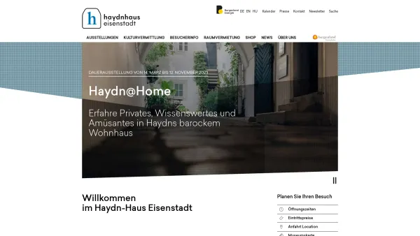 Website Screenshot: Haydn-Haus Schloss Esterházy - Haydnhaus Eisenstadt - Joseph Haydn, sein Leben, seine Musik - Date: 2023-06-14 10:40:29
