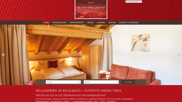 Website Screenshot: Hechenbergerhof Ferienwohnungen Appartements - Ferienwohnungen Hechenberger Bichlbach Tiroler Zugspitz Arena - Home - Date: 2023-06-22 15:02:17