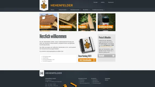Website Screenshot: Hehenfelder OEG - Hehenfelder GmbH - Holzschindeln, Holzdachrinnen und Straßenausrüstung in Schörfling - Date: 2023-06-22 15:02:15