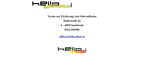 Website Screenshot: hello yellow Verein zur Förderung von Fahrradboten; hello meal home meal delivery @ www.hellomeal.at - Date: 2023-06-22 15:02:21
