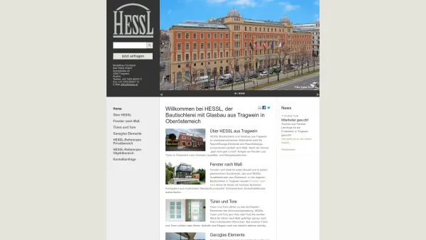 Website Screenshot: Modellbau-Tischlerei Karl Hessl GmbH - Fenster und Türen, Holztore oder Ganzglaselemente von der Bautischlerei HESSL - HESSL - Date: 2023-06-22 15:02:25