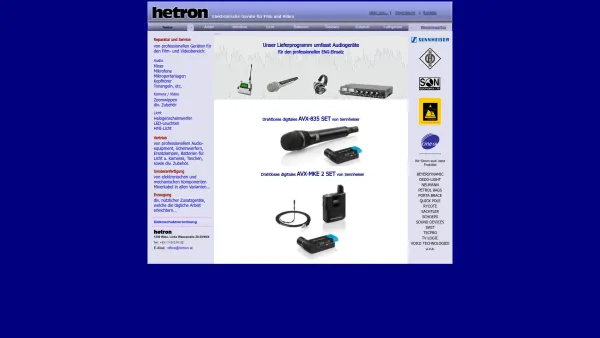 Website Screenshot: hetron - Elektronische Geräte für Film und Video - hetron - Date: 2023-06-22 15:02:25
