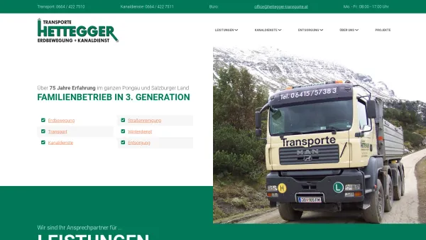 Website Screenshot: Hettegger Transporte - Transportfirma in Schwarzach im Pongau | Transportunternehmen - Date: 2023-06-22 15:02:25