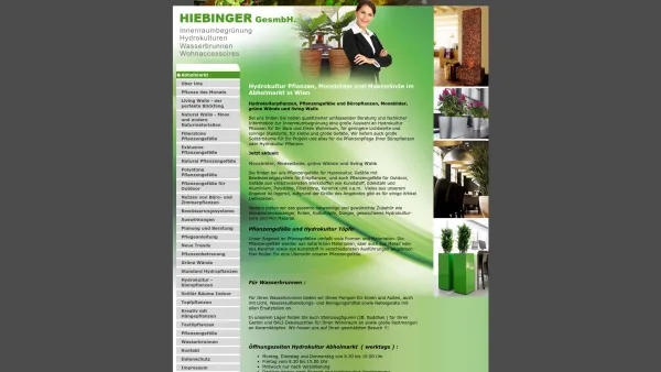 Website Screenshot: HYDROKULTUREN Hiebinger GesmbH. - Hydrokulturen in 1100 Wien, Büropflanzen und Moosbilder - Hiebinger Hydrokulturen und Wasserbrunnen - Date: 2023-06-22 15:02:25
