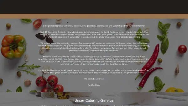 Website Screenshot: HIMMELPFORTE Restaurant Wien Restaurant Vienna - Himmelpforte Gastro Wien, Vienna Austria Herzlich Willkommen! - Date: 2023-06-22 15:13:53
