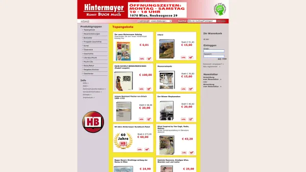 Website Screenshot: Hintermayer Buch-Versand - Hintermayer Kunst - Buch - Musik | HOME - Date: 2023-06-22 15:13:53