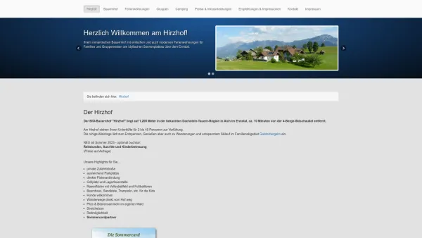 Website Screenshot: www.hirzhof.at Urlaubsvergnügen steirischen Ennstal - Hirzhof - Date: 2023-06-22 15:12:20