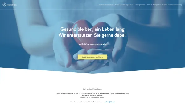 Website Screenshot: Health + Life Gesundheitsmanagement - Health+Life Vorsorgezentrum Wien - Private Gesundheitsvorsorge - Date: 2023-06-22 15:12:20