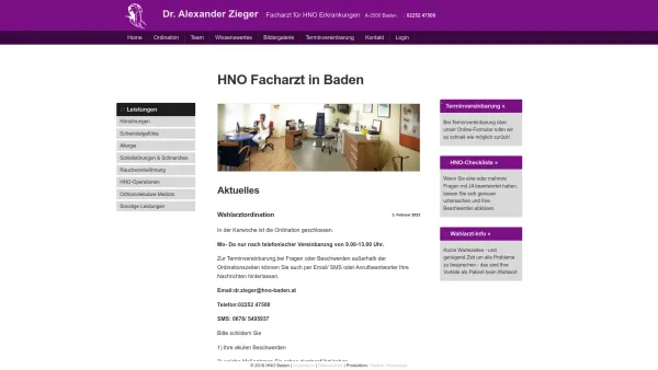 Website Screenshot: Dr. Alexander Zieger HNO Baden - HNO Arzt | Dr. Alexander Zieger | HNO Facharzt in Baden - Date: 2023-06-14 10:40:35