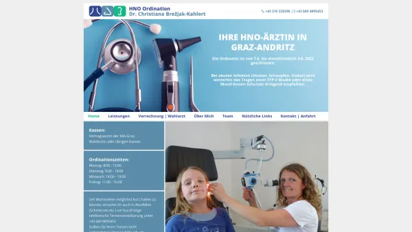 Website Screenshot: HNO-Ordination Dr. Christiana Brezjak-Kahlert - HNO Ärztin Graz - Dr. med. univ. Christiana Brezjak-Kahlert - Date: 2023-06-15 16:02:34