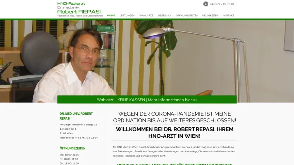 Website Screenshot: Dr. Med. Univ. Robert Repasi - HNO-Arzt 1140 Wien | Dr. Repasi - Wahlarzt - keine Kassen - Date: 2023-06-14 10:46:43
