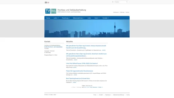 Website Screenshot: Institut f Hoch u Industriebau d TU Zentrum für Hochbaukonstruktionen und Bauwerkserhaltung TU Wien News - Home - Hochbau und Gebäudeerhaltung - Date: 2023-06-22 15:15:56