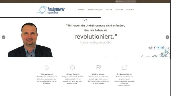 Website Screenshot: Hochgatterer Handels GmbH - Trinkwassertest, Wasserentkalkung und Osmoseanlage - Date: 2023-06-22 15:15:56