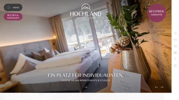 Website Screenshot: Hotel Hochland Nauders - 4 Sterne Apart-Hotel Nauders: Appartements & Studios hier buchen - Date: 2023-06-22 15:15:56