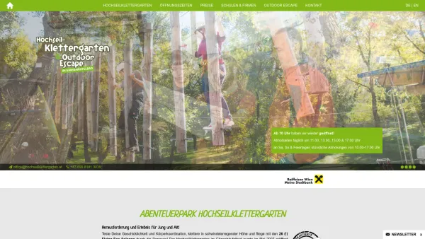 Website Screenshot: Event4you GmbH www.hochseilklettergarten.at - Home - Hochseilklettergarten im Gänsehäufelbad - Date: 2023-06-22 15:15:56