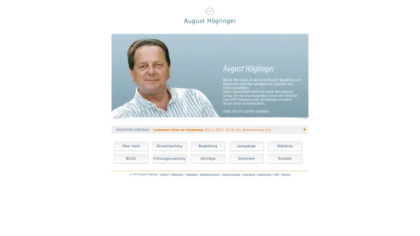 Website Screenshot: DI Dr. August Höglinger - August Höglinger • Vorträge • Coaching • Lehrgänge • Seminare • Verlag - Online Shop - Date: 2023-06-15 16:02:34