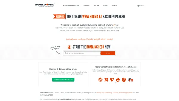 Website Screenshot: HoeMa Webdesign & Edv Technik Hölbing - This domain has been parked | World4You - Date: 2023-06-14 10:40:35