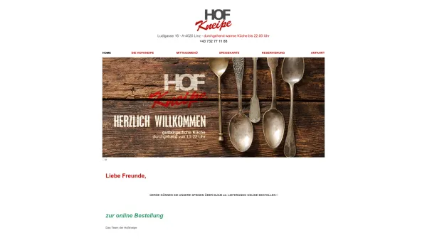 Website Screenshot: Hofkneipe - Hofkneipe Linz - Montag - Freitag durchgehend warme Küche von 11-22 Uhr - Date: 2023-06-15 16:02:34