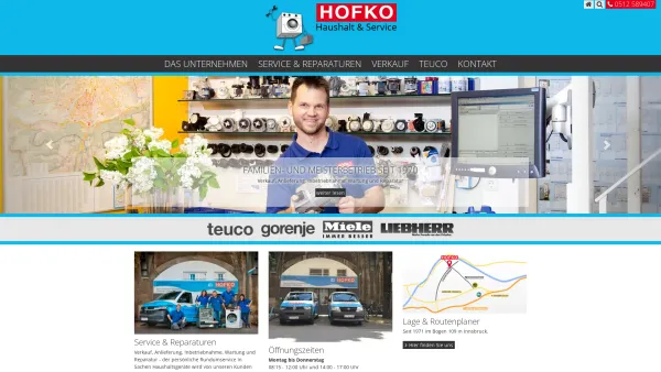 Website Screenshot: Hofko Kundendienst Haushaltsgeräte Whirlpool Teuco Service Innsbruck Tirol Dampfbad - HOFKO | Meisterbetrieb für Haushalt & Service | Innsbruck - Date: 2023-06-15 16:02:34