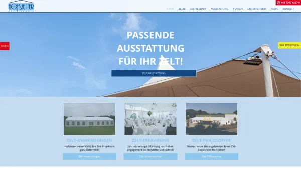 Website Screenshot: HOFSTETTER ZELTTECHNIK GMBH ZELTVERLEIH ZELTVERKAUF - Hofstetter Zelttechnik - Zelte für ganz Österreich - Date: 2023-06-15 16:02:34
