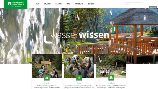Website Screenshot: Haus des Wassers, Nationalpark Hohe Tauern Tirol, Treffpunkt der forschenden Jugend, Nationalpark-Umweltbidlungszentrum Tirols - Home - Haus des Wassers - Date: 2023-06-14 10:40:38