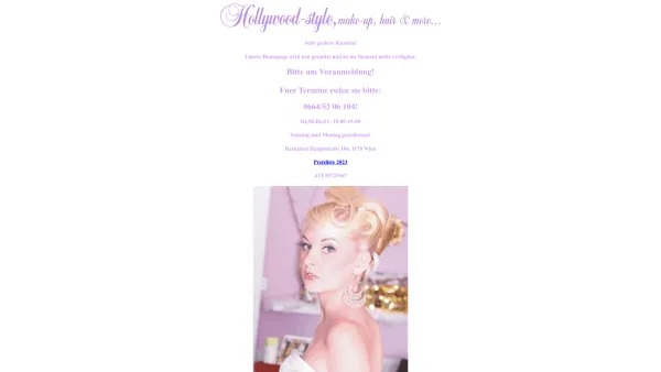 Website Screenshot: Hollywood-style, make-up, hair and more - Date: 2023-06-22 15:13:58