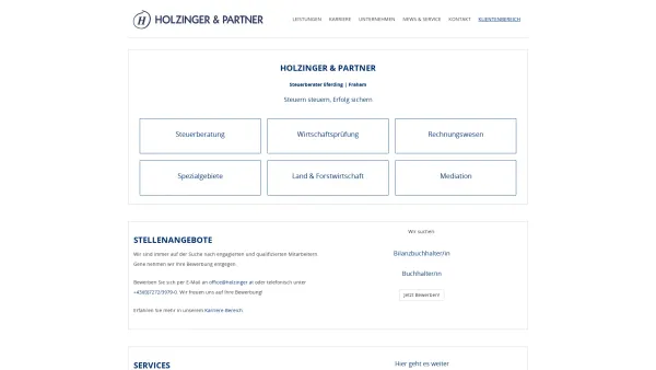 Website Screenshot: Holzinger & Partner - Steuer- und Wirtschaftsberatung, Wirtschaftsprüfung GmbH - Holzinger & Partner - Steuerberatung, Wirtschaftsberatung, Rechnungswesen & Wirtschaftsprüfungen - Date: 2023-06-22 15:17:09