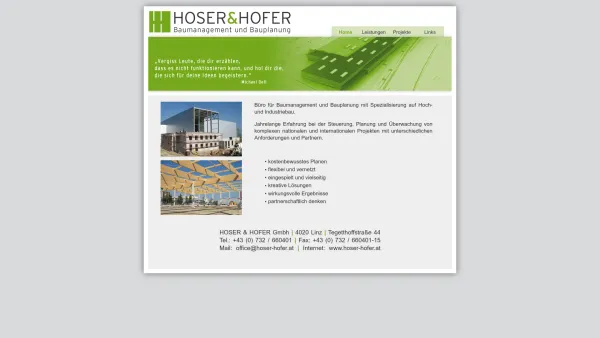 Website Screenshot: Hoser & Hofer - Baumanagement und Bauplanung - HOSER & HOFER Baumanagement und Bauplanung - Date: 2023-06-22 15:12:32