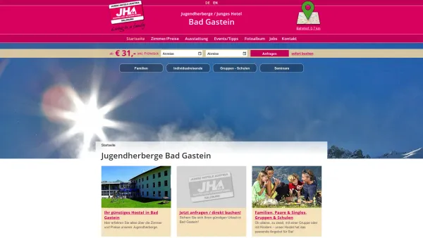 Website Screenshot: Jugendherberge Bad Gastein - Jugendherberge Bad Gastein - Pongau Salzburg Hostel - Date: 2023-06-22 15:12:32
