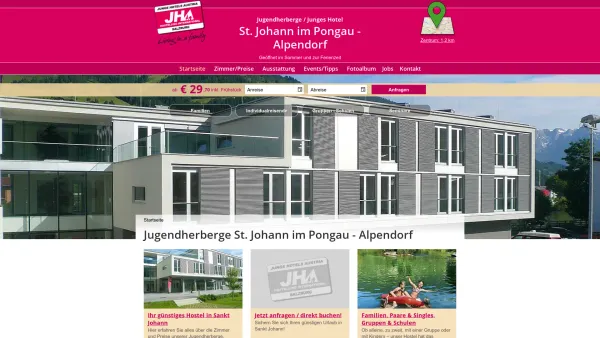 Website Screenshot: Jugendherberge St. Johann im Pongau / Alpendorf - Jugendherberge St. Johann - Pongau Salzburg Hostel - Date: 2023-06-22 15:12:32