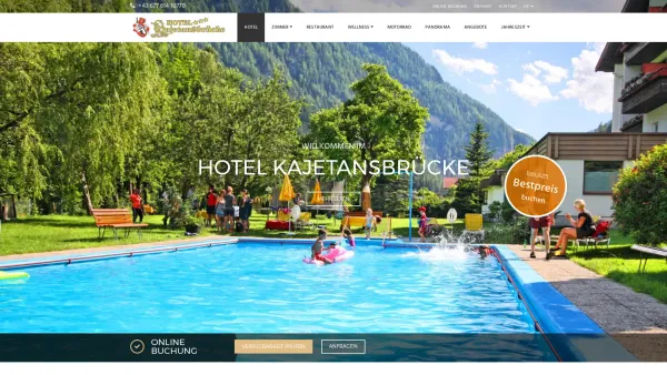 Website Screenshot: Hotel Kajetansbrücke - Hotel Kajetansbrücke in Pfunds - Winterurlaub und Sommerurlaub in Tirol am Reschenpass nahe der Grenze zur Schweiz und Italien - Date: 2023-06-22 15:14:06