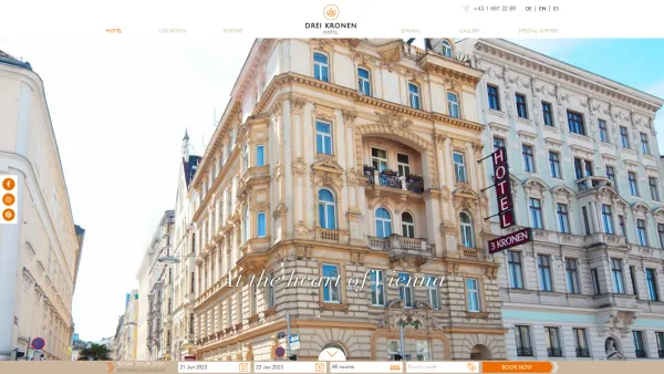 Website Screenshot: Hotel Drei Kronen Wien Zentrum - A wonderful time guaranteed | Drei Kronen, Vienna | Official Website - Date: 2023-06-22 15:16:00