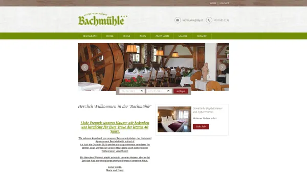 Website Screenshot: Hotel Restaurant Bachmühle - Hotel Restaurant Bachmühle Leogang - Date: 2023-06-22 15:12:32