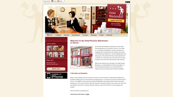 Website Screenshot: Hotel Pension Bleckmann*** - Hotel-Pension Bleckmann - Bed & Breakfast in Vienna - Date: 2023-06-22 15:16:00
