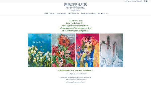 Website Screenshot: Boutique Hotel TiMiMoo Mooslechners Bürgerhaus BetriebsgesmbH - Art Boutique Hotel Bürgerhaus – BÜRGERHAUS RUST • BED & BREAKFAST • EVENT & DESIGN - Date: 2023-06-22 15:16:00