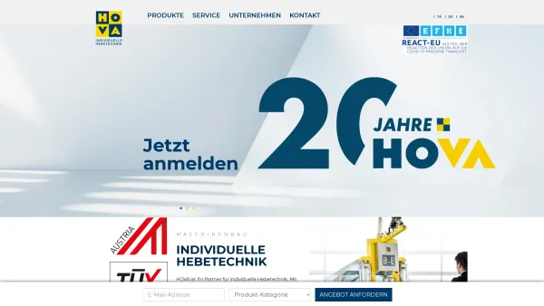 Website Screenshot: Hova Maschinenbau GmbH Vakuum-Hebe-Technik - HOVA Maschinenbau GmbH - Hebetechnik aus Österreich - Date: 2023-06-15 16:02:34