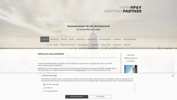 Website Screenshot: HP&V-Partner
Ihr Handelspartner für Profilsysteme und Displays - HP&V-Partner - Startseite - Date: 2023-06-22 15:14:11